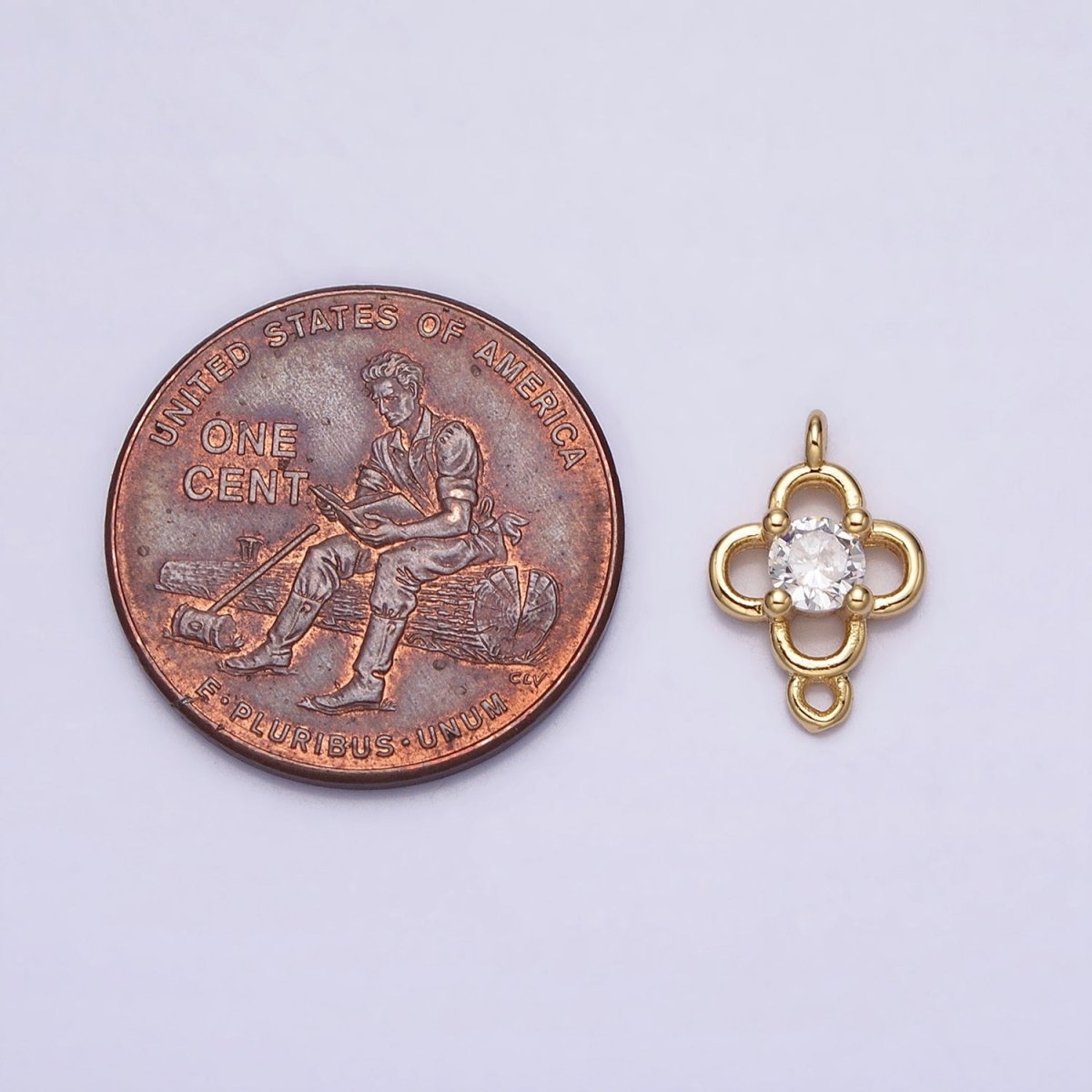 Minimalist Clear CZ Round Clover Quatrefoil Connector in Gold & Silver | AA966 AA967 - DLUXCA
