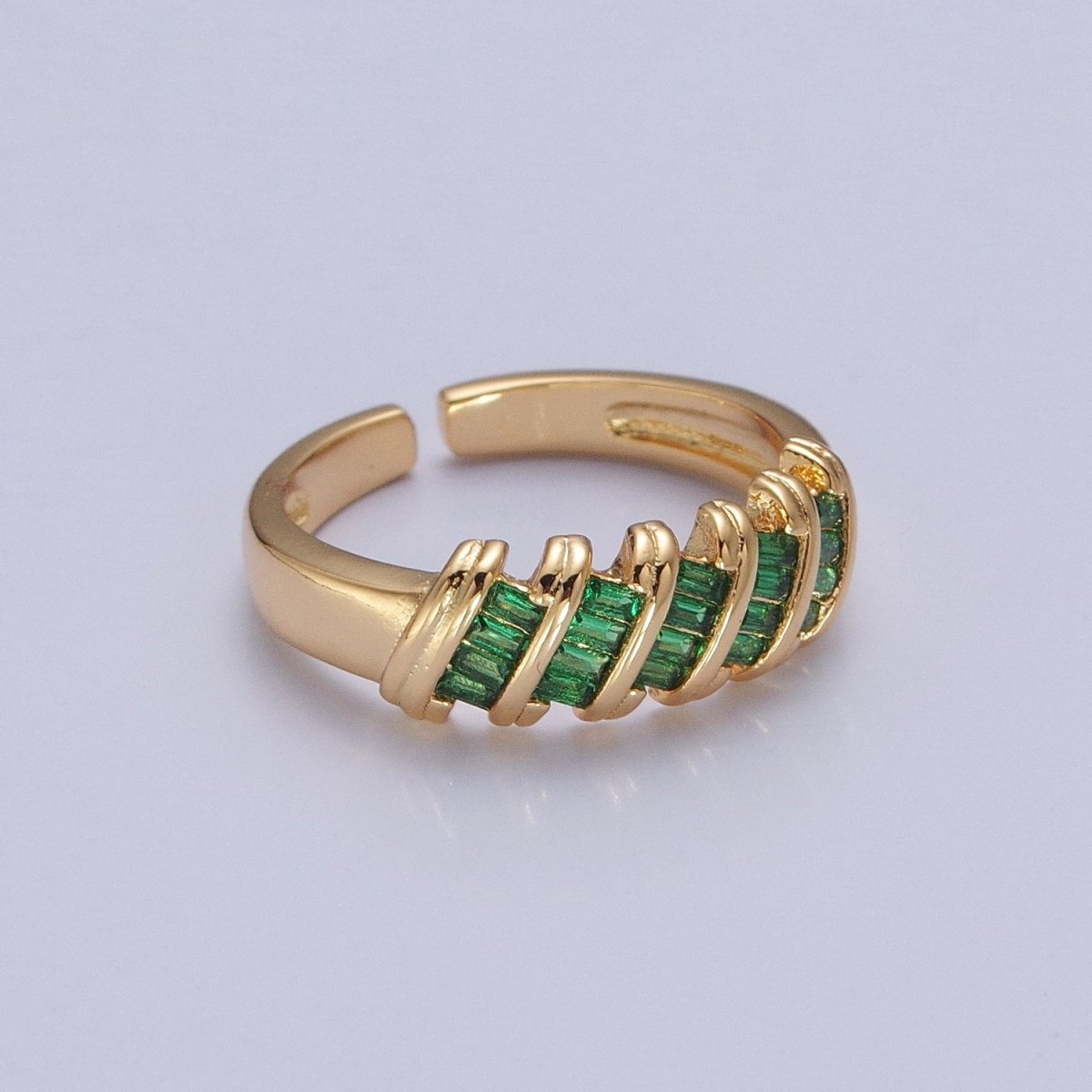 Minimalist Clear Green Baguette Cubic Zirconia Adjustable Gold Ring | X-609 X-610 - DLUXCA