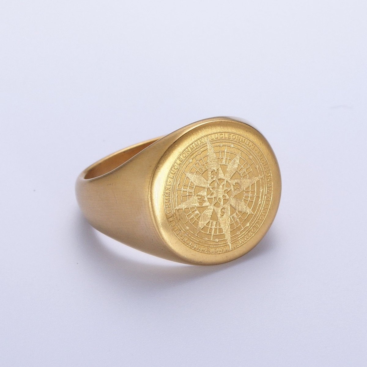 Minimalist Compass Round Signet Ring in Gold & Silver | O-2013~ O-2016 - DLUXCA