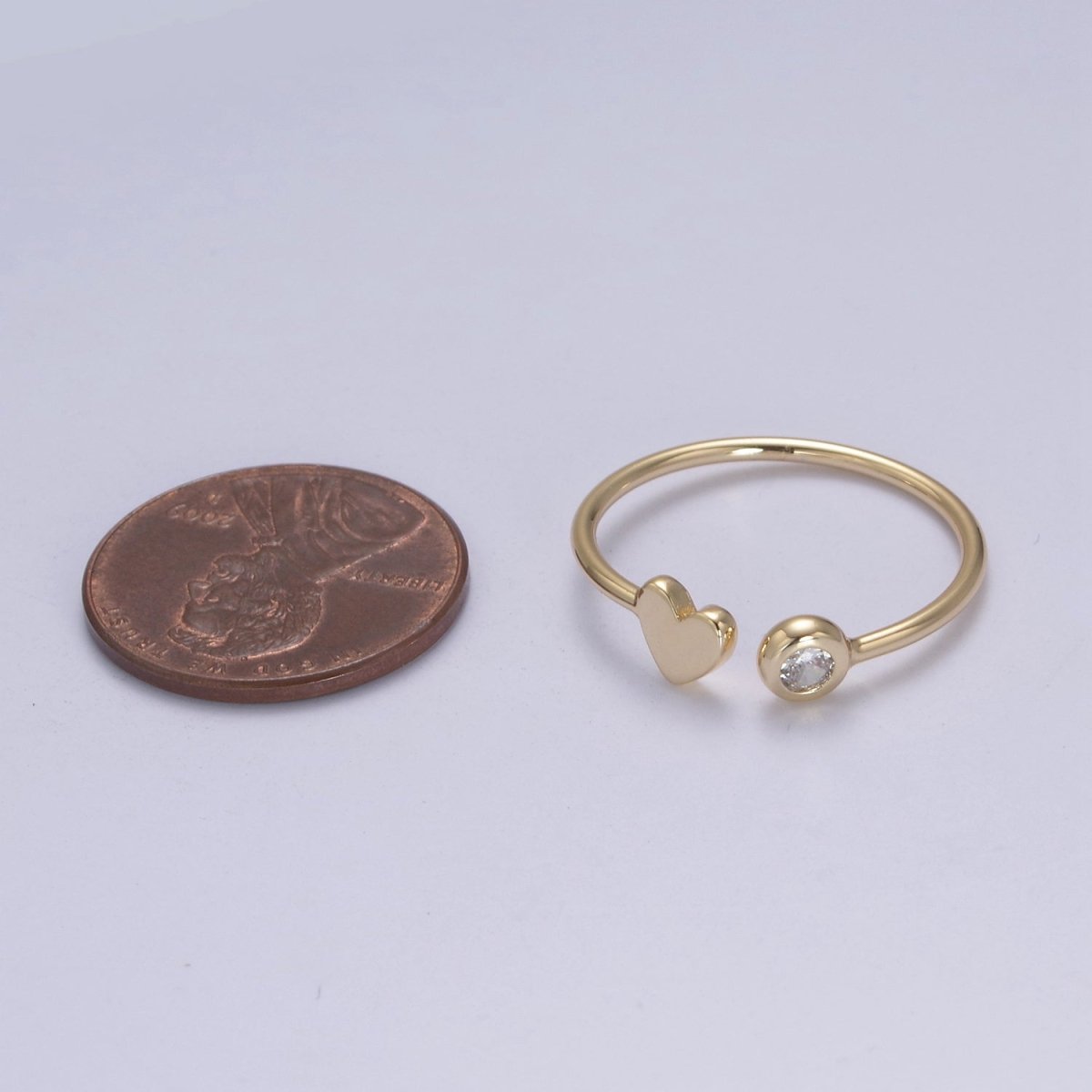 Minimalist Crystal Zirconia CZ, 16K Gold Filled Geometric Heart Open Adjustable Ring U-346 - DLUXCA