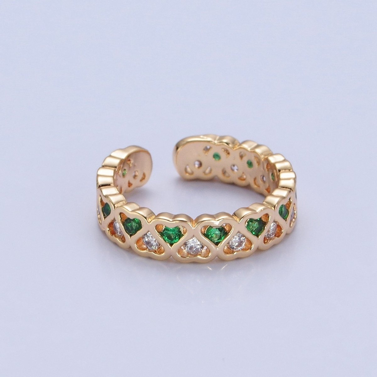 Minimalist Dainty cute CZ rings. Green hearts ring bands. Stacking rings. Gold plated rings O-735 O-736 - DLUXCA