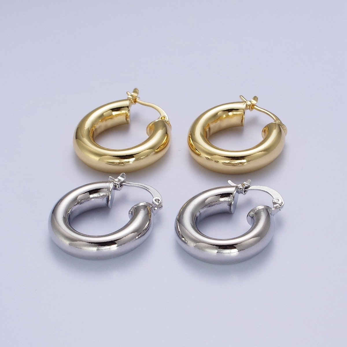 Minimalist Dome Tube Hoop Latch Earrings in Gold & Silver | Y-185 Y-186 - DLUXCA