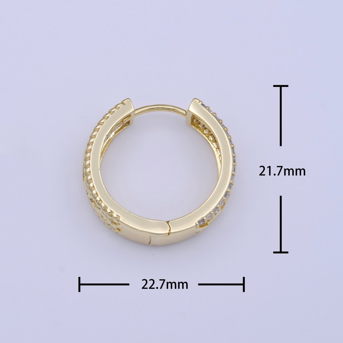 Minimalist Double Sided Micro Paved CZ Filigree Gold Huggie Hoops | Y-209 - DLUXCA