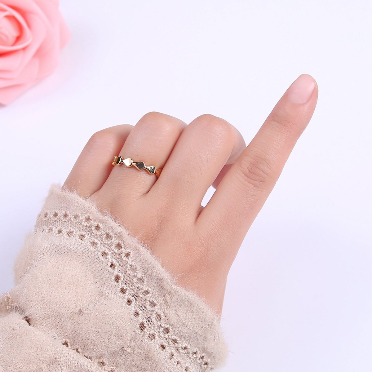 Minimalist Geometric Abstract Stacking Ring, 16K Gold Filled Oval Shaped Ring, Gold Statement Adjustable Ring U-430 Y-594 - DLUXCA