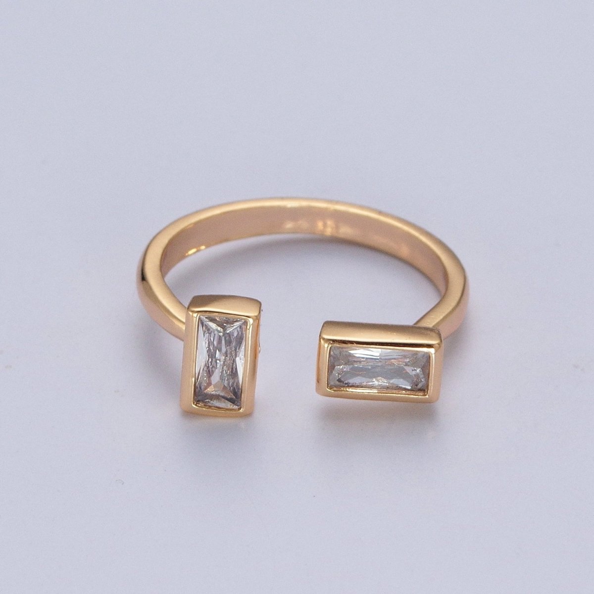 Minimalist Gold Baguette Cubic Zirconia Adjustable Ring X-603 - DLUXCA