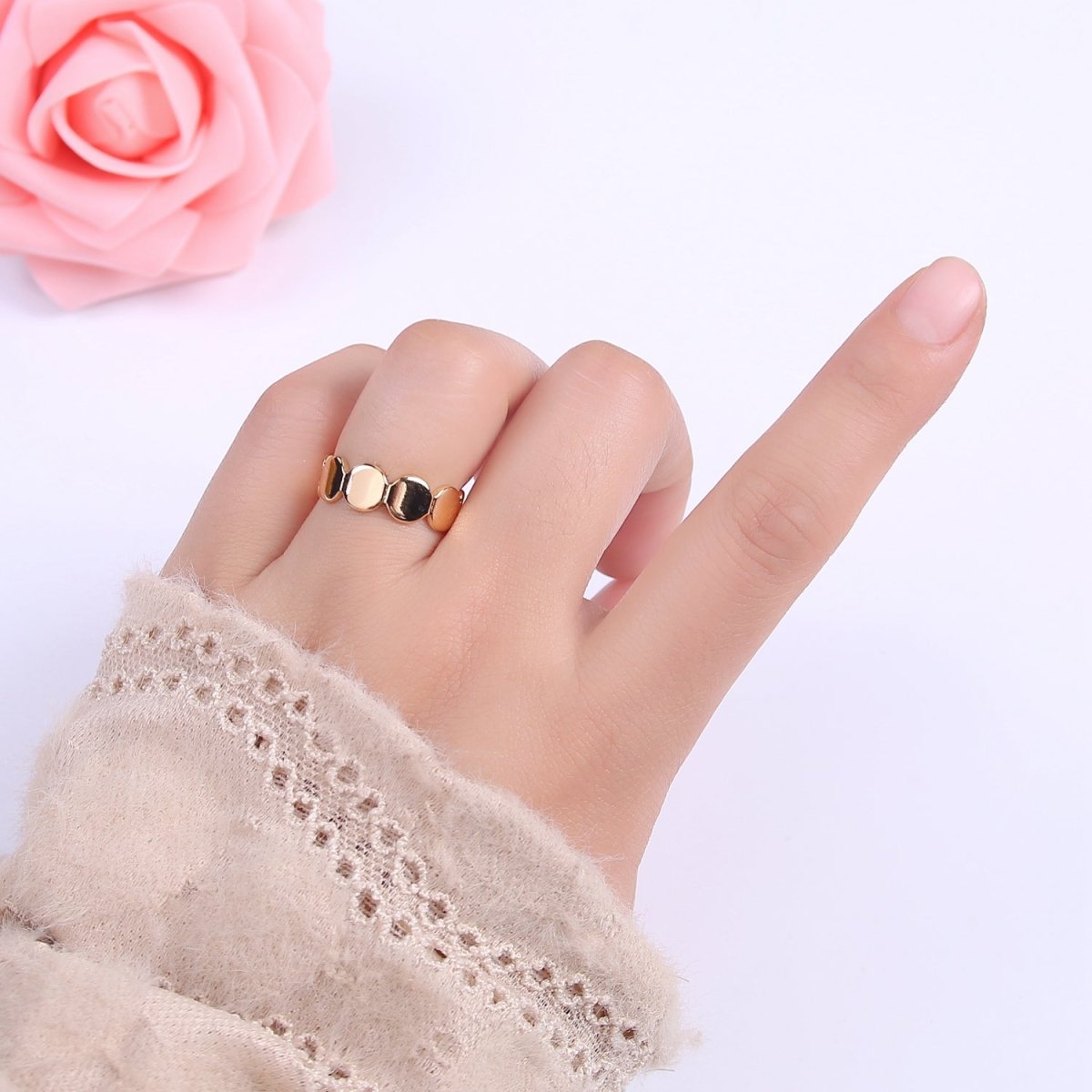 Minimalist Gold Geometric Abstract Stacking Ring, Adjustable Oval Round Circle Shaped Ring, Minimalist 16K Gold Filled Shiny Statement Adjustable Ring U-433 - DLUXCA