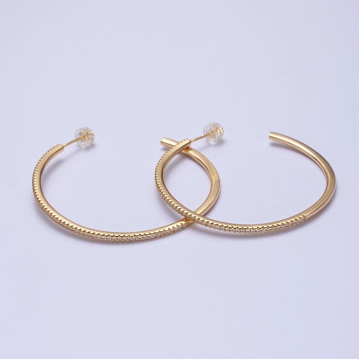 Minimalist Gold Hoop Earring with Micro Pave CZ Stone in Gold, Silver AB471 AB472 AB742 AB747 - DLUXCA