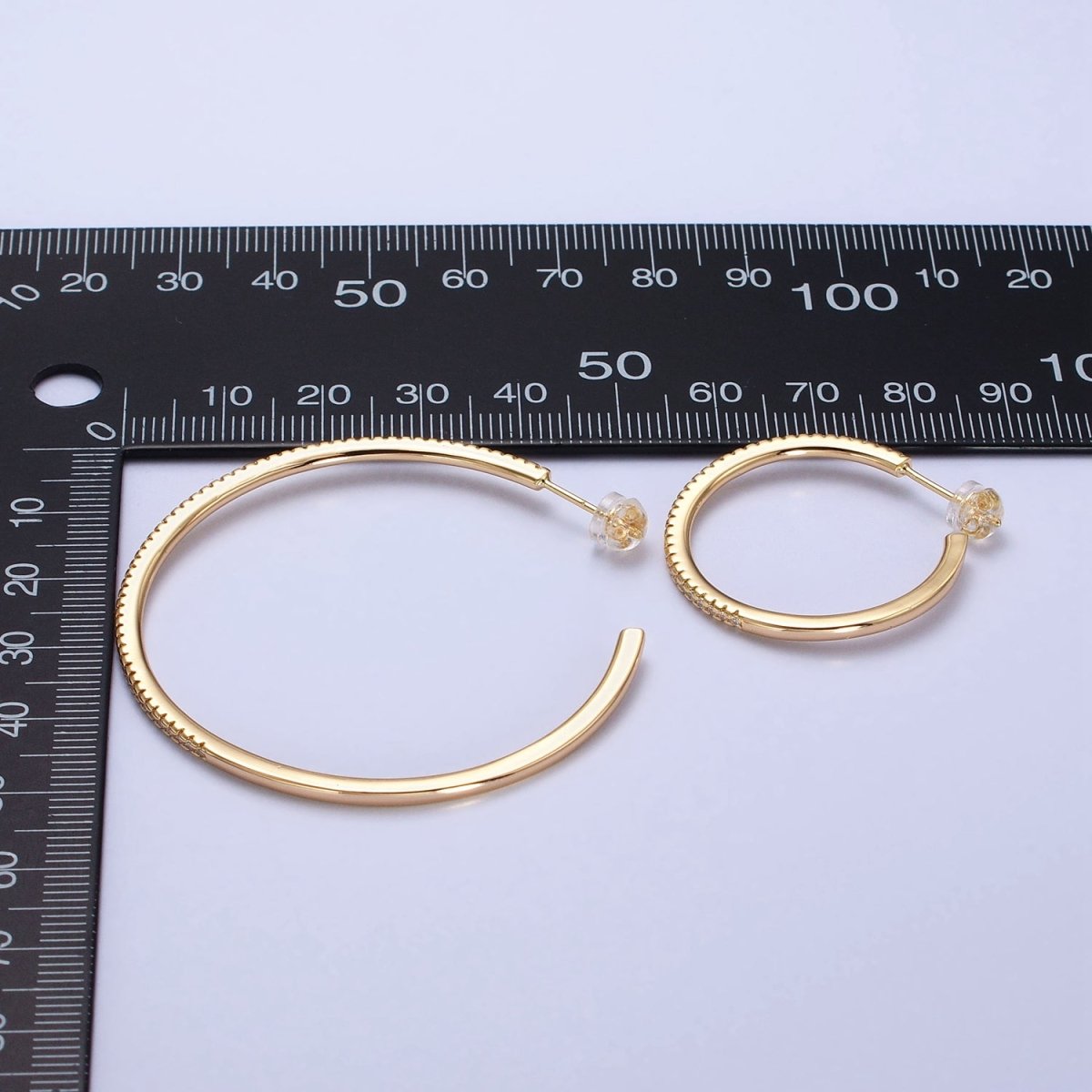 Minimalist Gold Hoop Earring with Micro Pave CZ Stone in Gold, Silver AB471 AB472 AB742 AB747 - DLUXCA