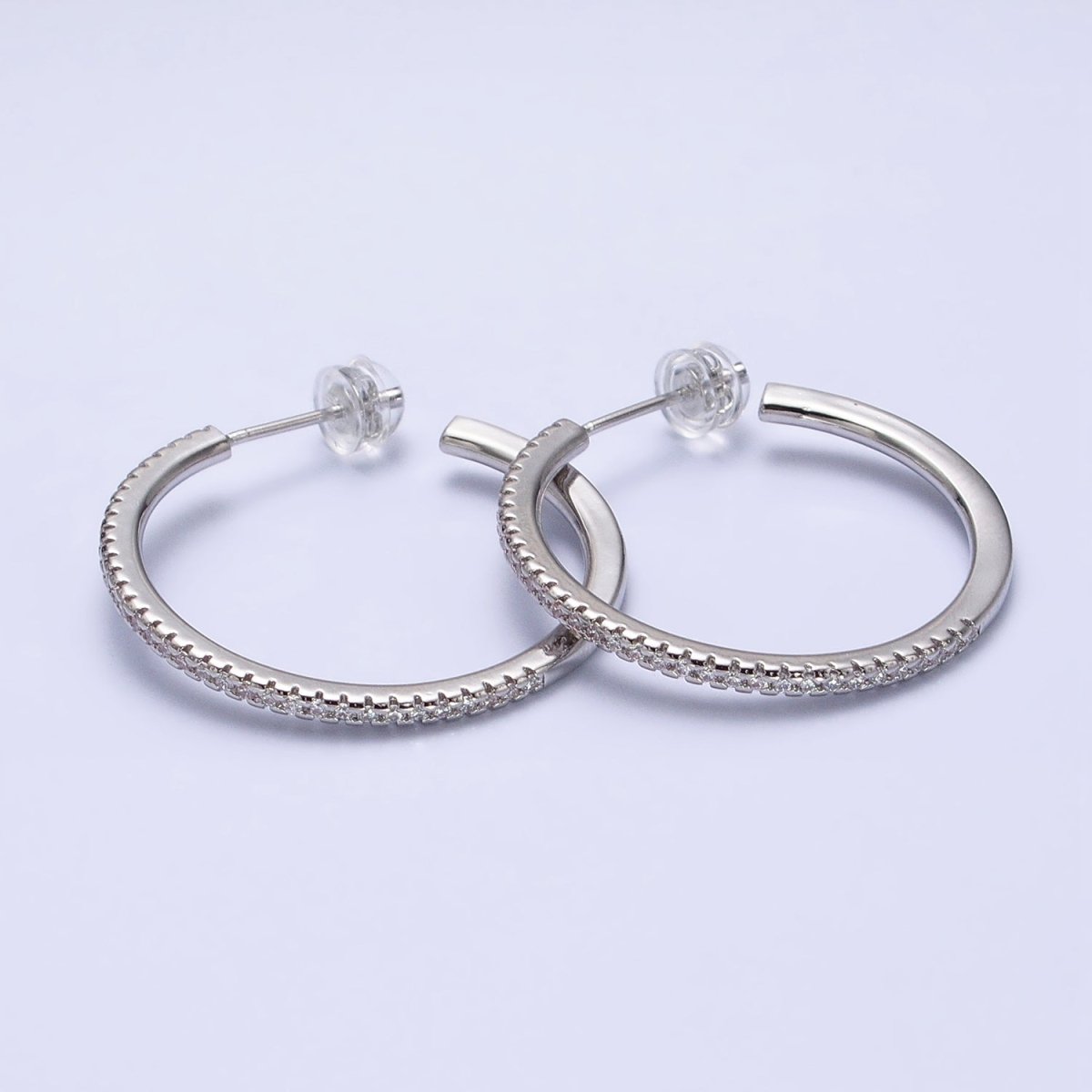 Minimalist Gold Hoop Earring with Micro Pave CZ Stone in Gold, Silver AB471 AB472 AB742 AB747 - DLUXCA