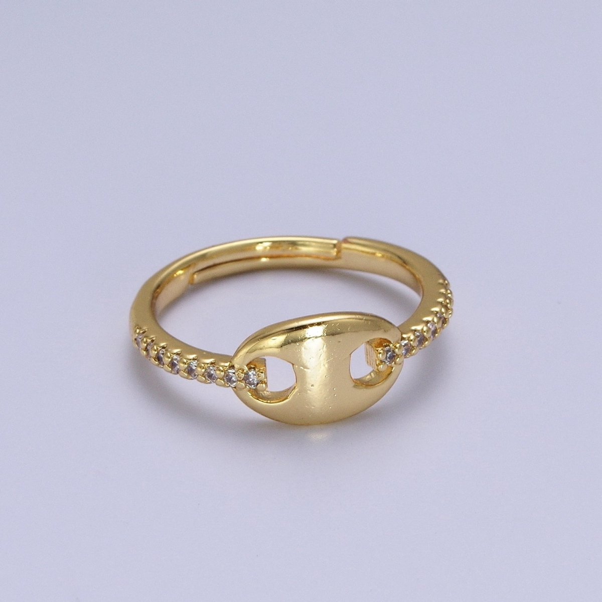 Minimalist Gold Micro Paved CZ Anchor Mariner Ring | Y-363 - DLUXCA