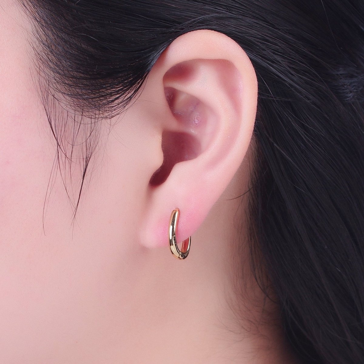 Minimalist Gold Oval U Shaped Huggie Oblong Hoops Earrings | P-304 - DLUXCA