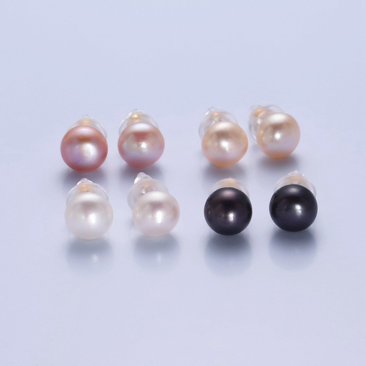 Minimalist Gold Pearl Studs Earrings | 9mm-9.5mm Round Black, White, Pink, Purple Pearl Stud | Bridal, Graduation, Streetwear Jewelry | T-367 T-368 T-369 T-370 - DLUXCA