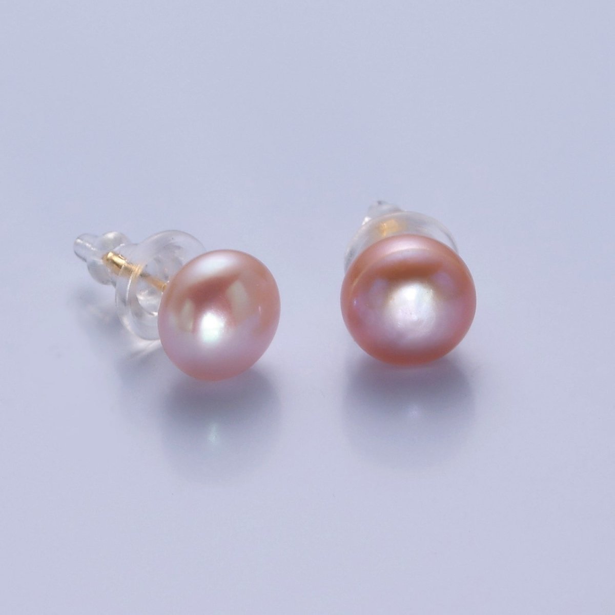 Minimalist Gold Pearl Studs Earrings | 9mm-9.5mm Round Black, White, Pink, Purple Pearl Stud | Bridal, Graduation, Streetwear Jewelry | T-367 T-368 T-369 T-370 - DLUXCA