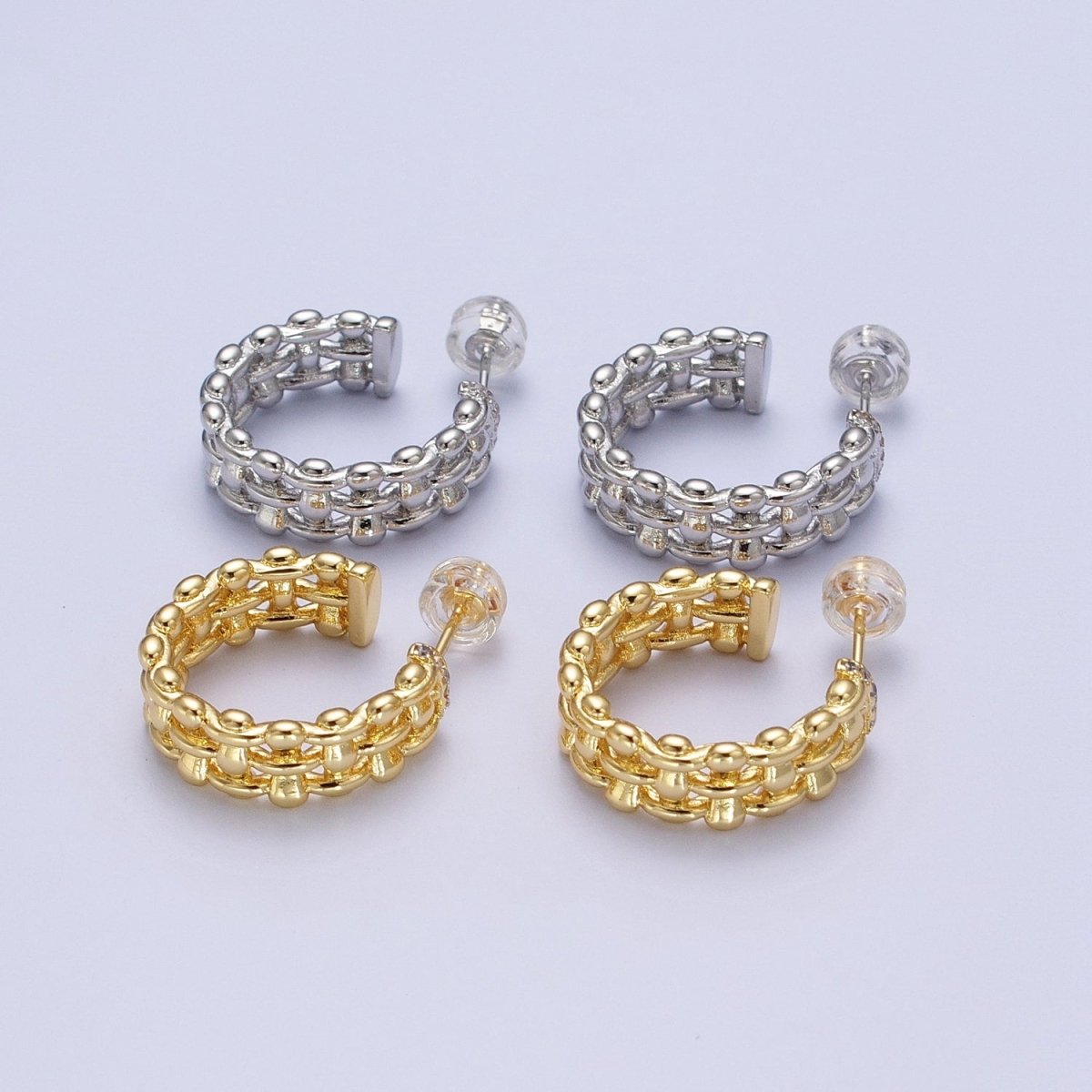Minimalist Gold, Silver Bubble Wide 20mm C-Shaped Stud Hoop Earrings | Y-183 Y-184 - DLUXCA
