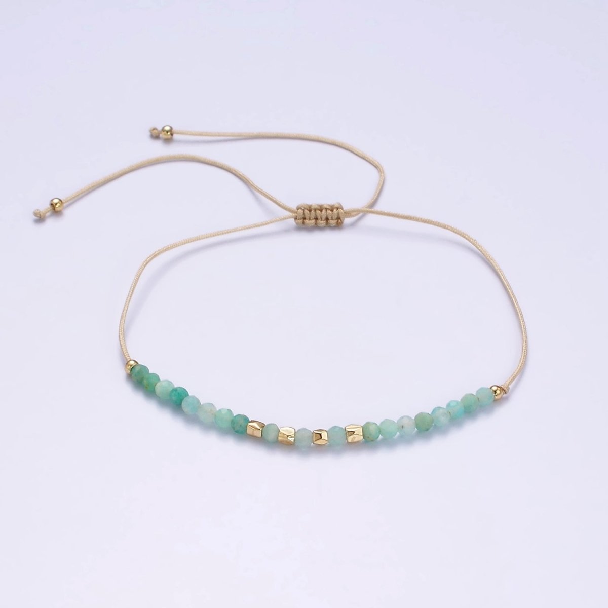 Minimalist Gold Turquoise Multifaceted Cream Cotton String Slider Bracelet | WA-2196 - WA-2198 Clearance Pricing - DLUXCA