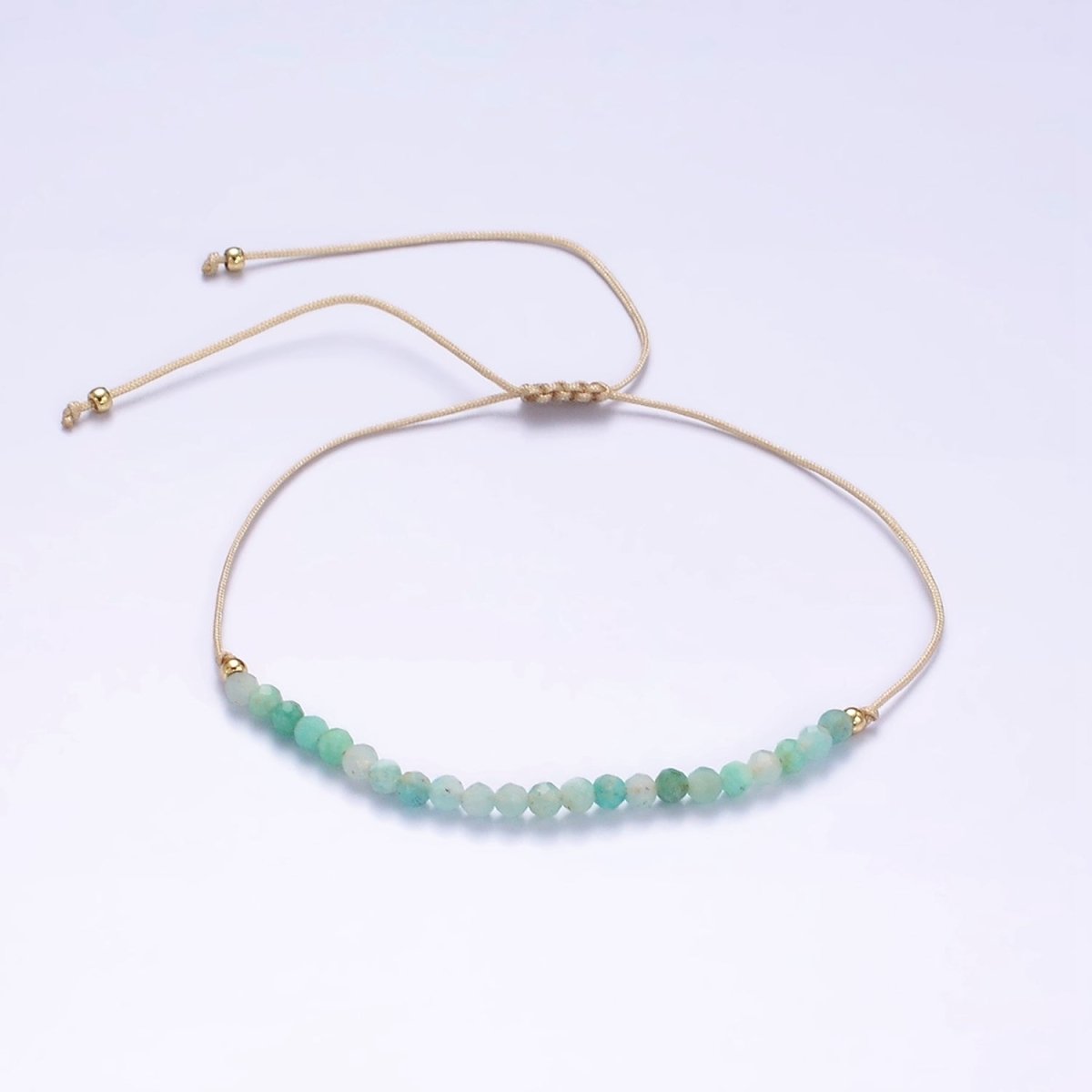 Minimalist Gold Turquoise Multifaceted Cream Cotton String Slider Bracelet | WA-2196 - WA-2198 Clearance Pricing - DLUXCA