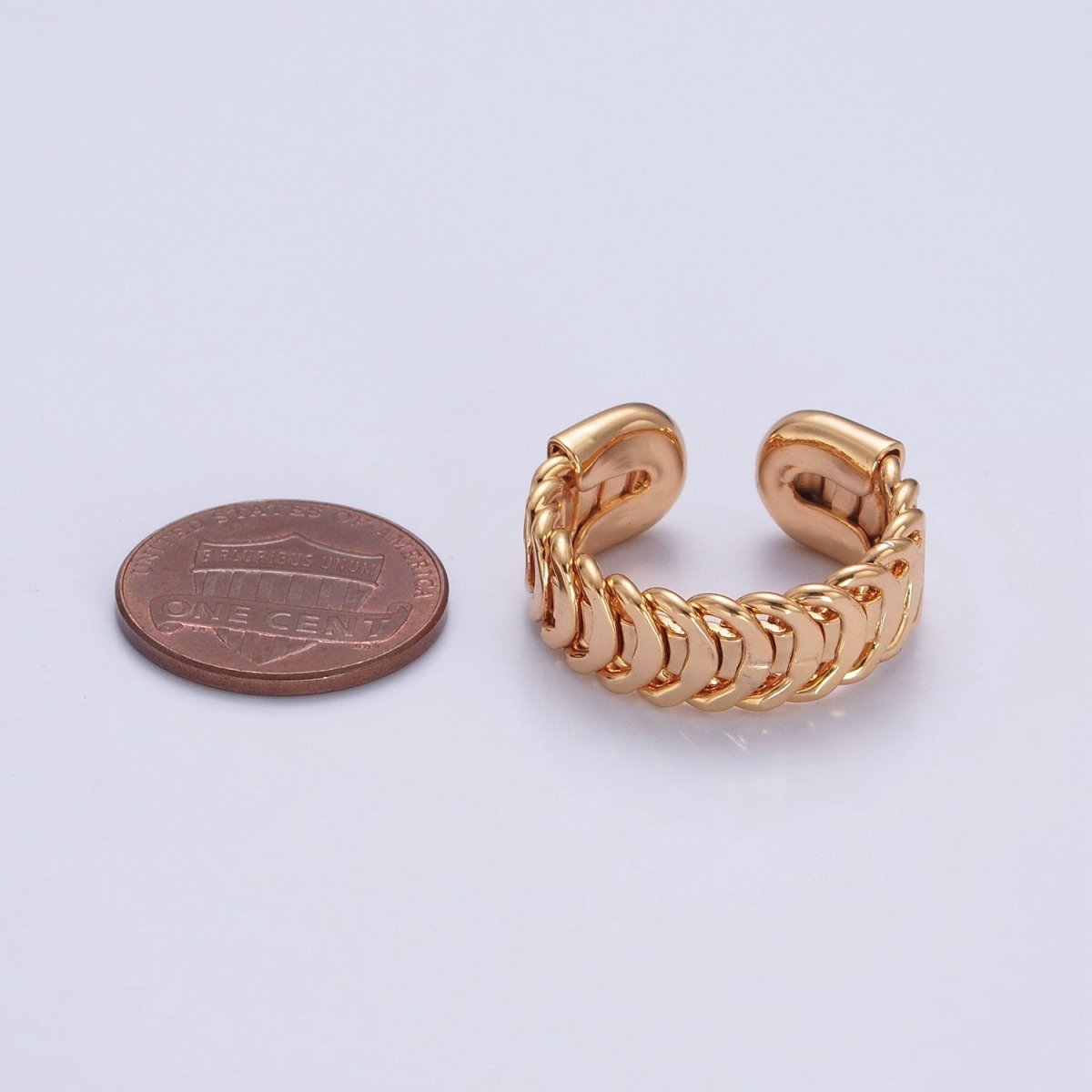Minimalist Gold Unique Curb Chain Link Adjustable Ring O-477 - DLUXCA