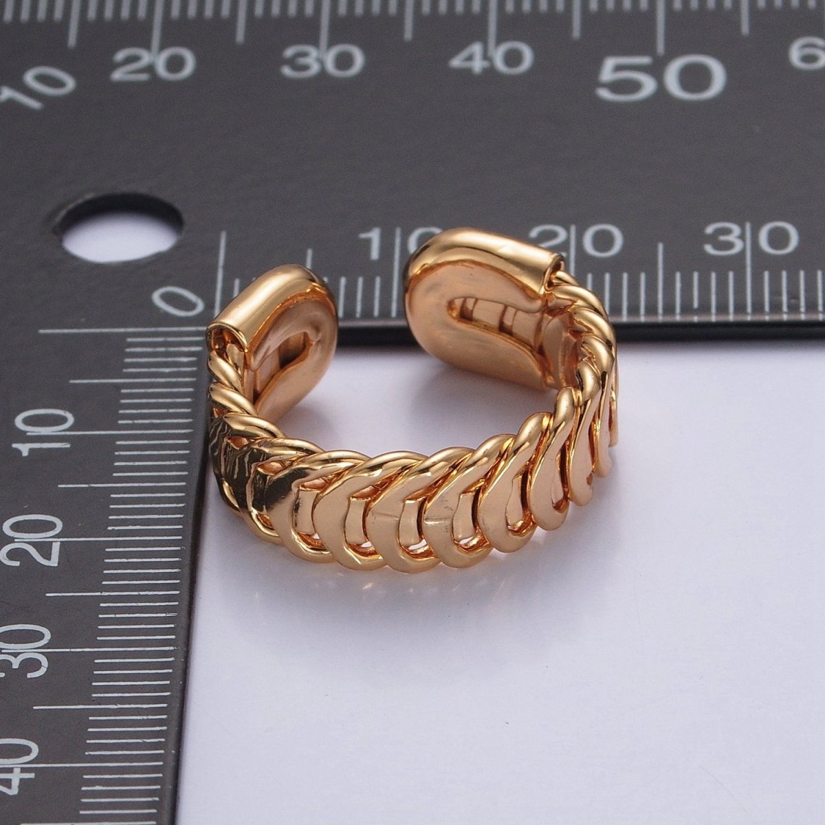 Minimalist Gold Unique Curb Chain Link Adjustable Ring O-477 - DLUXCA