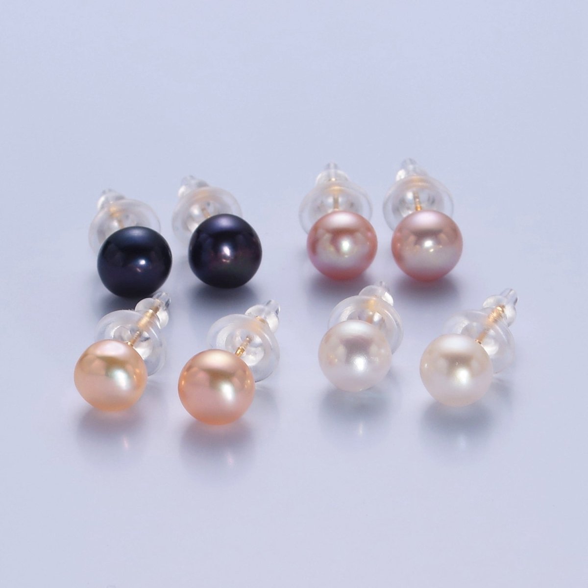 Minimalist Gold/Silver Pearl Stud Earrings | 7.4mm-8mm Round Black White Pink Purple Pearl Stud | Bridal Graduation Streetwear Jewelry | T-375 ~ T-379 V-399 - DLUXCA