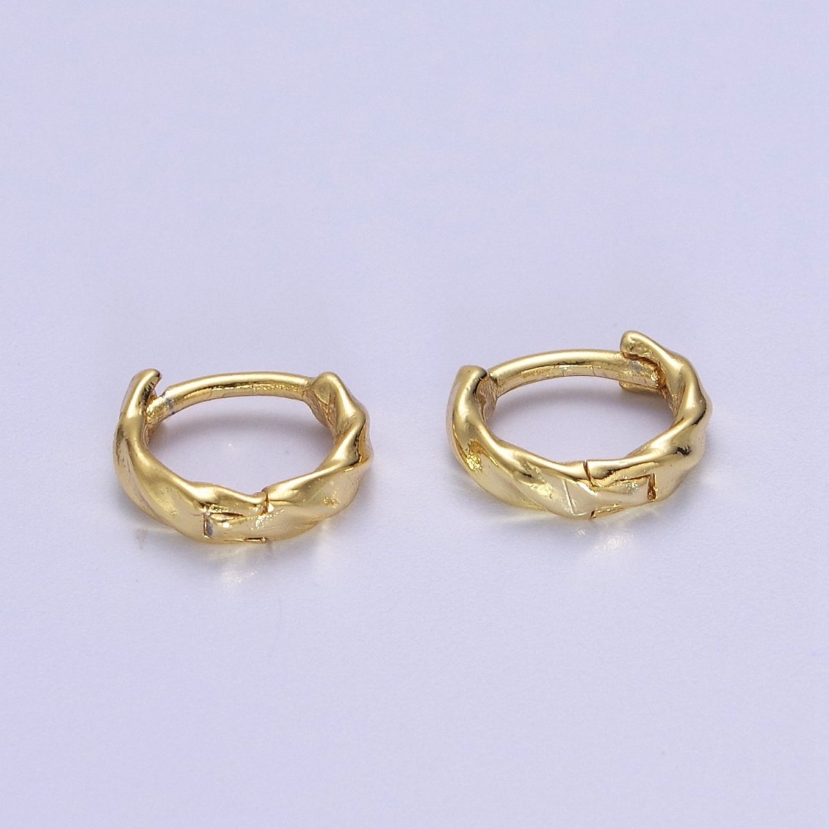 Minimalist Hammered texture Gold Huggie Earring 10mm Dainty gold Hoop V-094 - DLUXCA