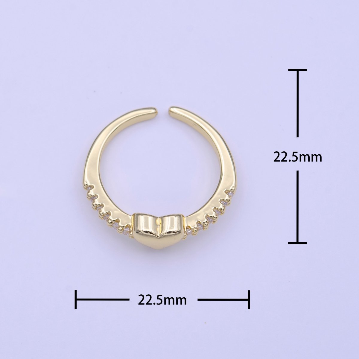 Minimalist Heart Love Micro Paved CZ Band Adjustable Ring in Gold & Silver | Y-427 Y-428 - DLUXCA