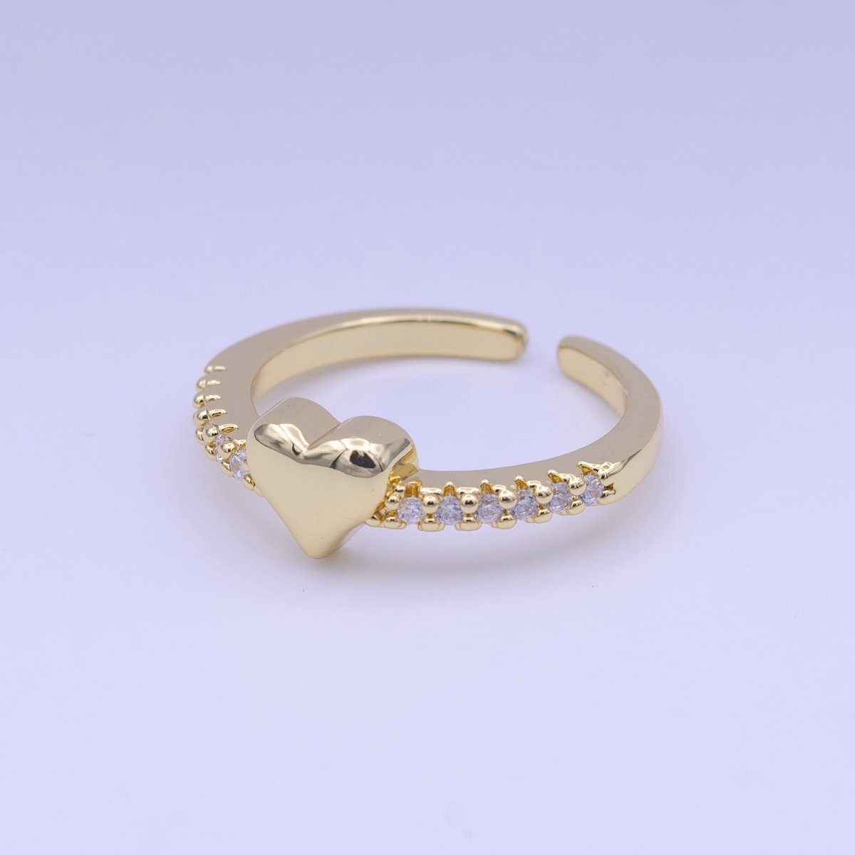 Minimalist Heart Love Micro Paved CZ Band Adjustable Ring in Gold & Silver | Y-427 Y-428 - DLUXCA