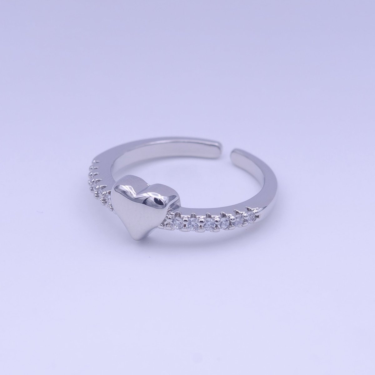 Minimalist Heart Love Micro Paved CZ Band Adjustable Ring in Gold & Silver | Y-427 Y-428 - DLUXCA