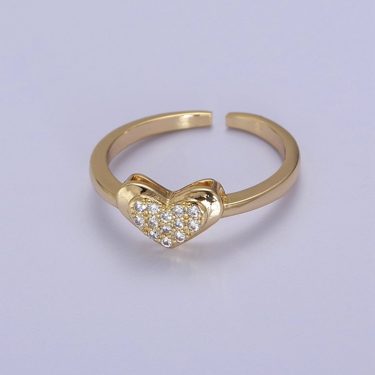 Minimalist Heart Ring, Gold Filled Stacking Ring, CZ Heart Ring Open Adjustable S-531 - DLUXCA