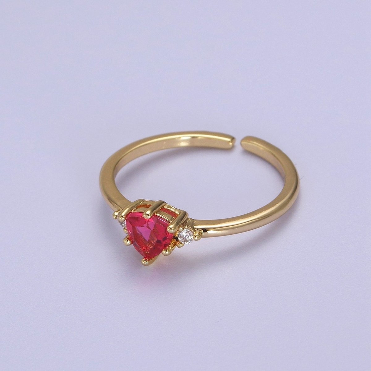 Minimalist Heart Ring, Gold Filled Stacking Ring, Pink CZ Heart Ring Open Adjustable S-532 - DLUXCA