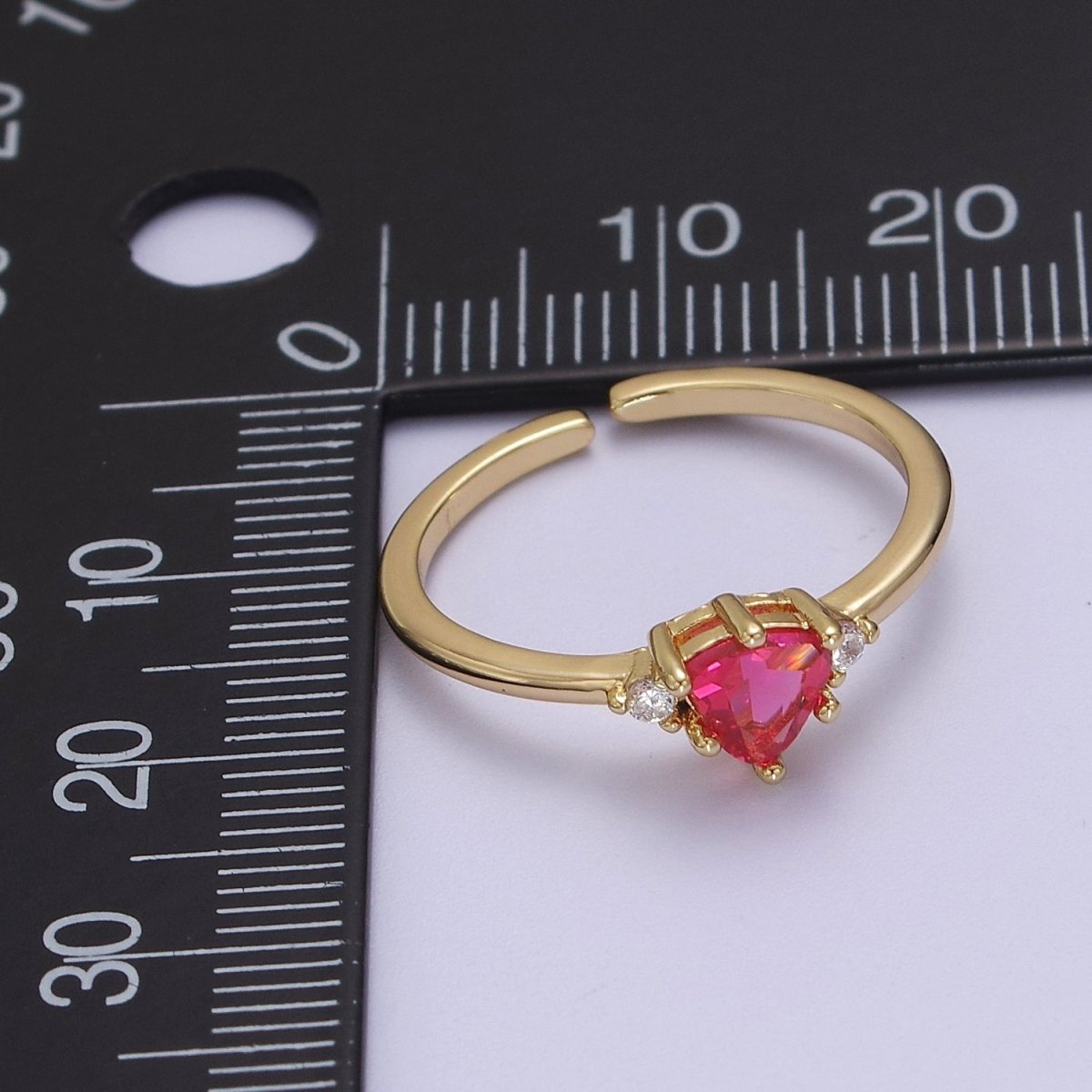 Minimalist Heart Ring, Gold Filled Stacking Ring, Pink CZ Heart Ring Open Adjustable S-532 - DLUXCA