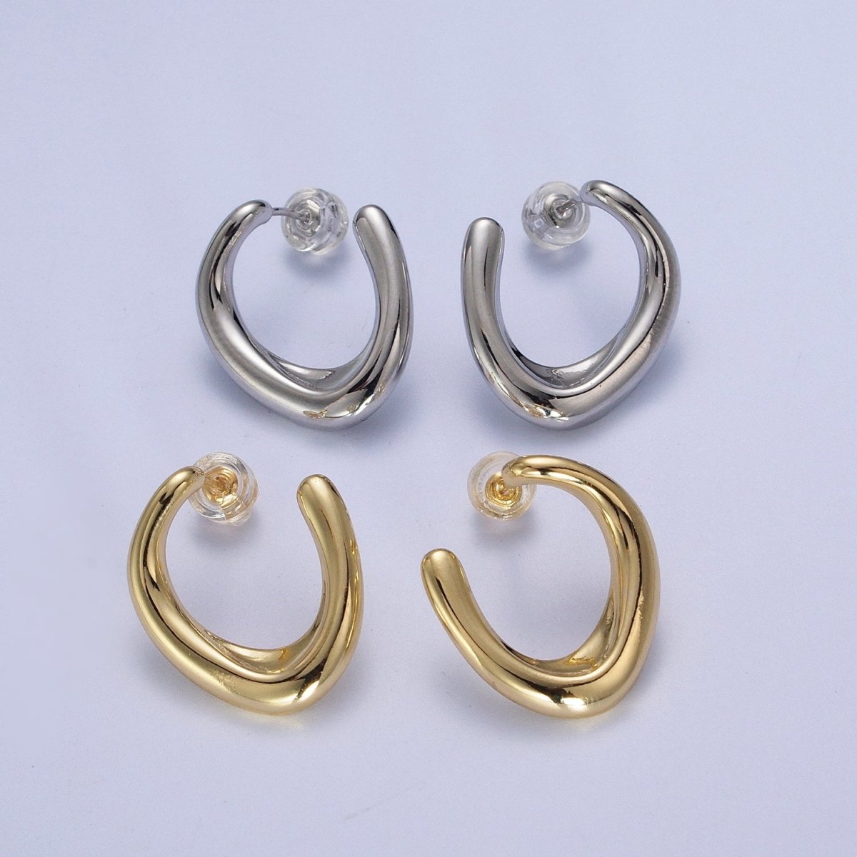 Minimalist Hoop Earring Modern Earring in Gold / Silver Abstract Geometric Hoop Earring AE-1031 AE-1030 - DLUXCA