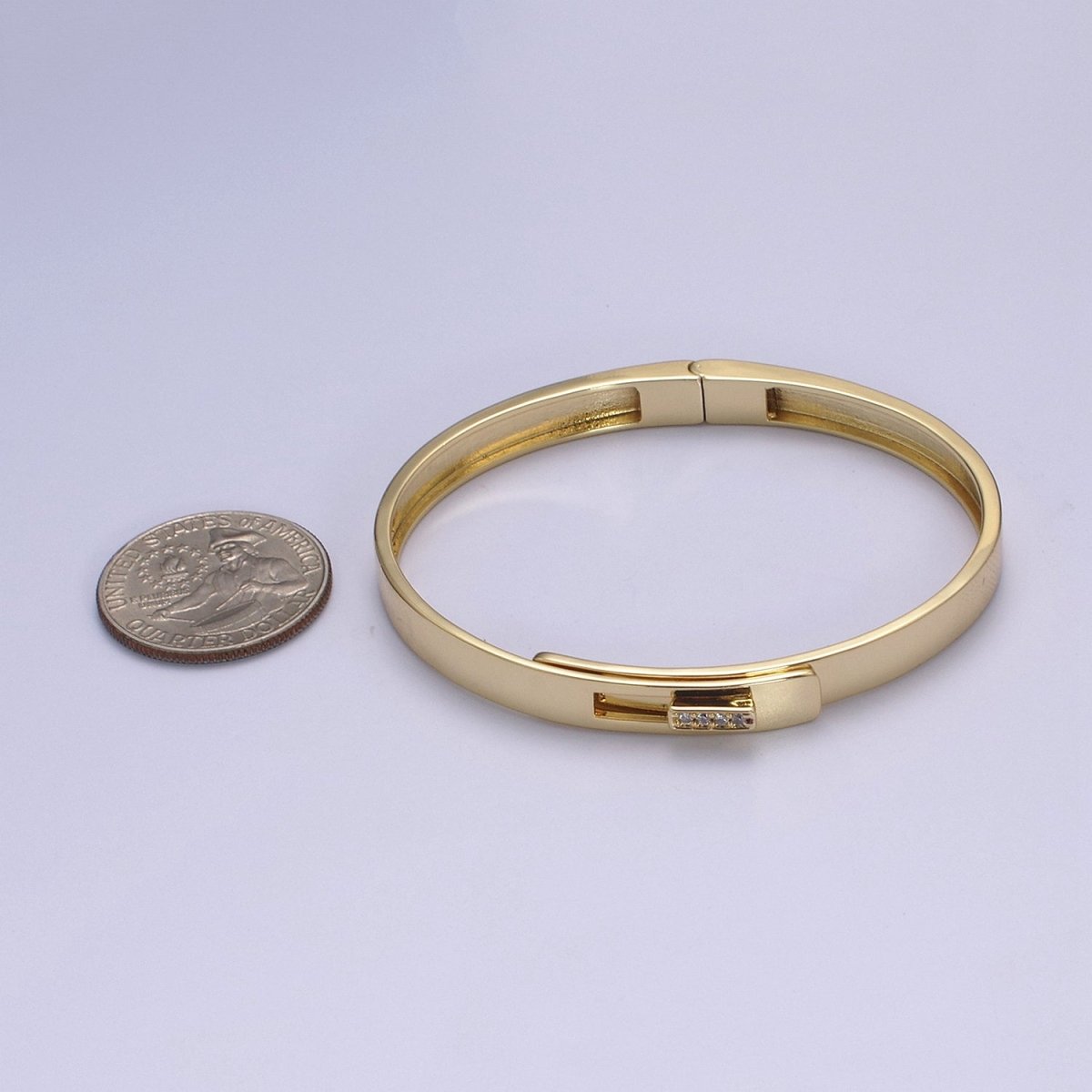 Minimalist Lock CZ Crystal Cubic Zirconia Paved Bangle Bracelet in Silver / Gold | WA-629 WA-630 Clearance Pricing - DLUXCA