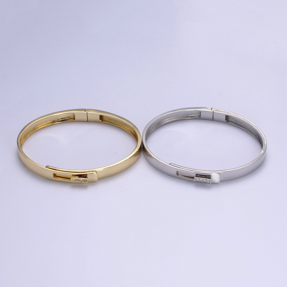 Minimalist Lock CZ Crystal Cubic Zirconia Paved Bangle Bracelet in Silver / Gold | WA-629 WA-630 Clearance Pricing - DLUXCA