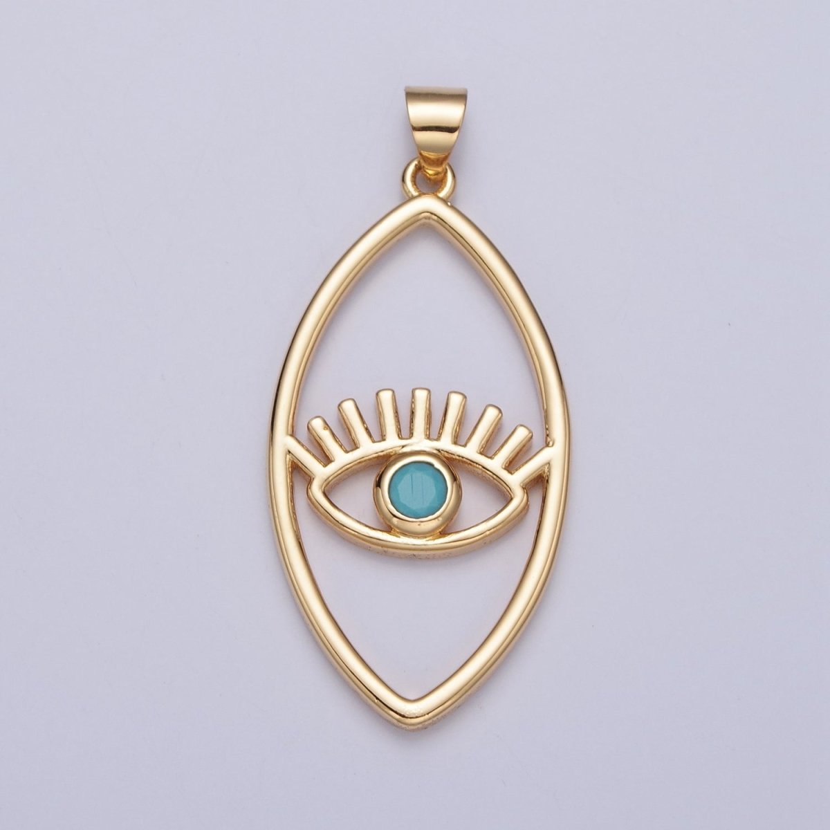 Minimalist Marquise Evil Eye Pendant, Sharp Oval Teal Blue Protection Charm For Jewelry Making H-836 I-081 - DLUXCA