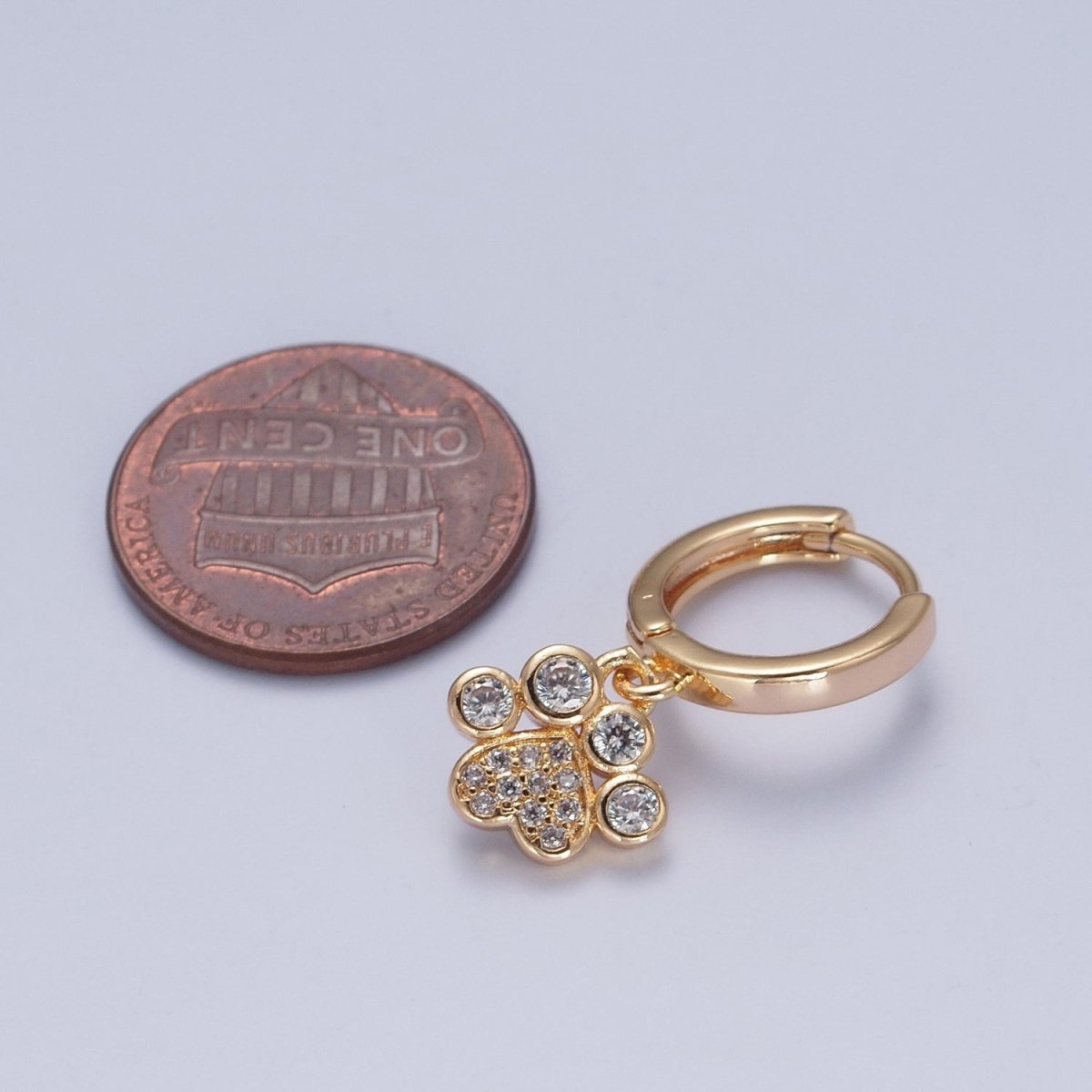 Minimalist Micro Pave Love Pawprint Charm Dangle Huggie Hoop Earrings P-423 - DLUXCA