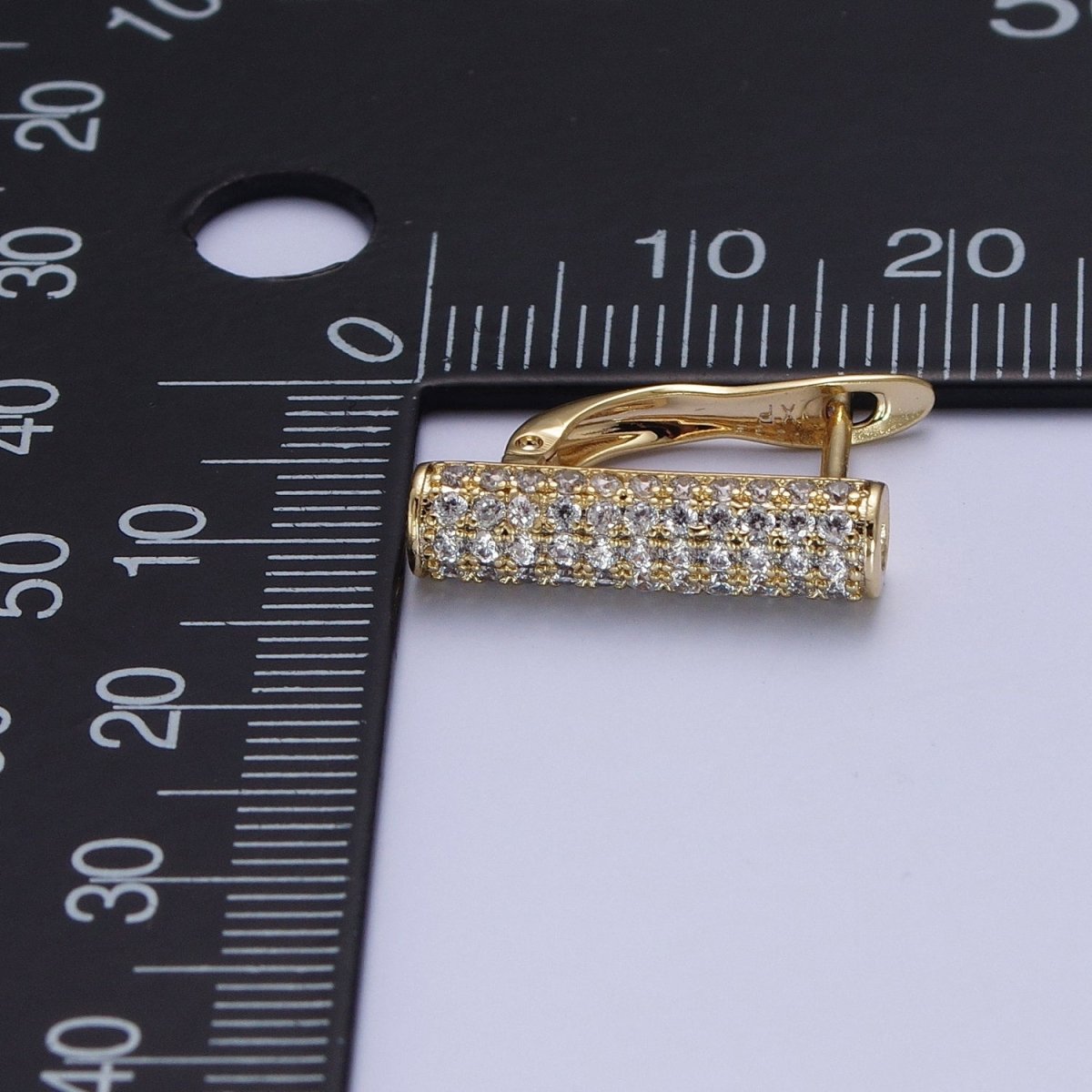 Minimalist Micro Paved CZ Cylinder Tube Gold English Lock Earrings AE-1034 - DLUXCA
