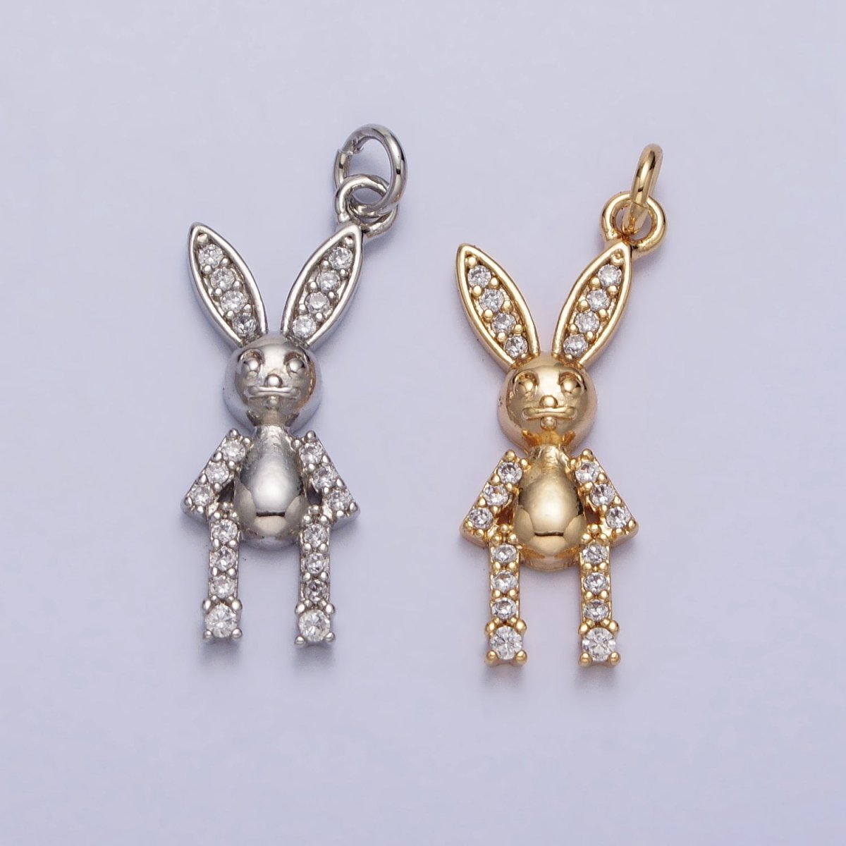 Minimalist Micro Paved CZ Rabbit Bunny Animal Add-On Charm in Gold & Silver | AC232 AC233 - DLUXCA