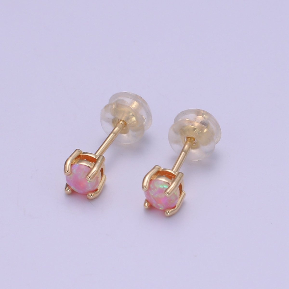 Minimalist Opal Stud Earrings in 18k Gold Filled Earring Pink Blue White Opal, Tiny Circle Dot Jewelry Dainty Stud Earring for gift P-073~P-075 - DLUXCA