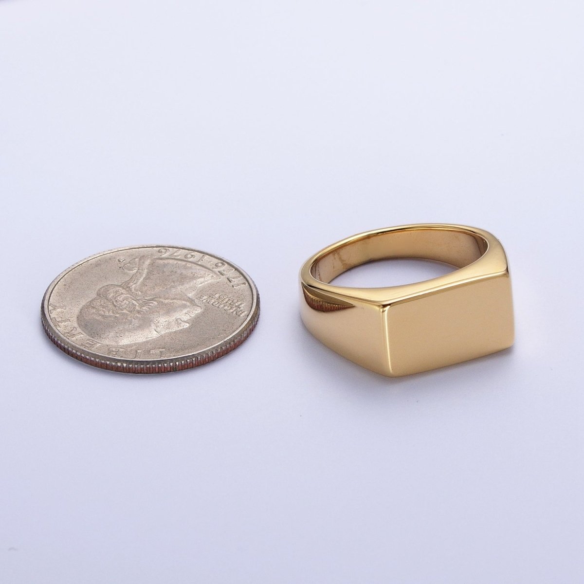 Minimalist Rectangular Signet Stainless Steel Ring in Gold & Silver | O-2009~ O-2012 - DLUXCA