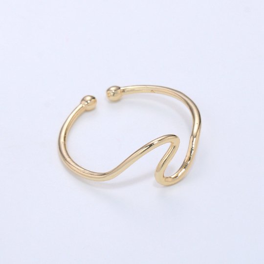 Minimalist Ring Gold Open Ring Wave Curvy Ring, Thin Ring Gold Ring Dainty Stackable Ring Adjustable Ring.R-084 - DLUXCA
