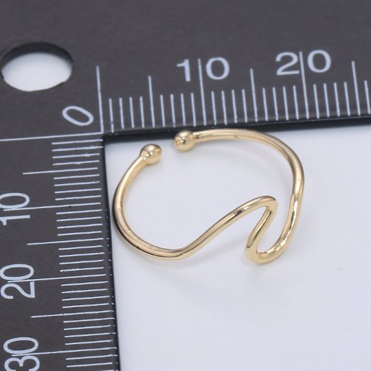 Minimalist Ring Gold Open Ring Wave Curvy Ring, Thin Ring Gold Ring Dainty Stackable Ring Adjustable Ring.R-084 - DLUXCA