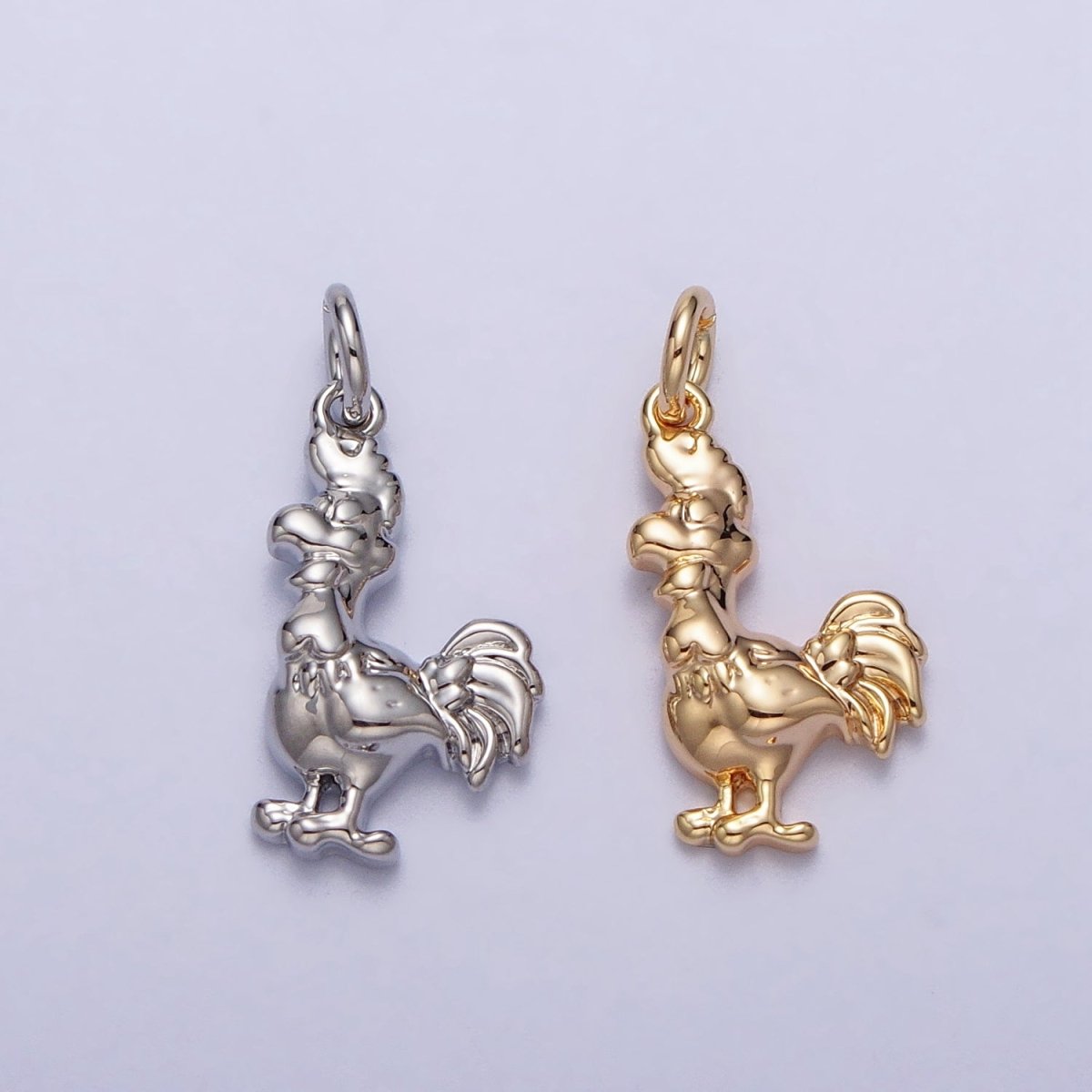 Minimalist Rooster Chicken Animal Charm in Gold & Silver | AC235 AC236 - DLUXCA