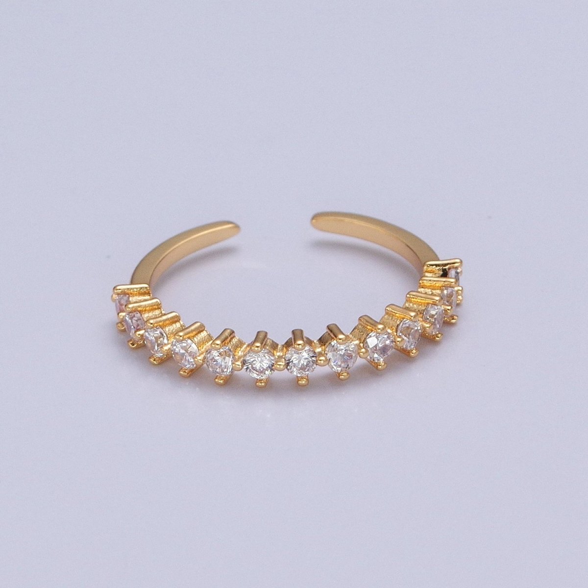 Minimalist Round Clear Cubic Zirconia Stacking Adjustable Gold Ring | X-607 - DLUXCA