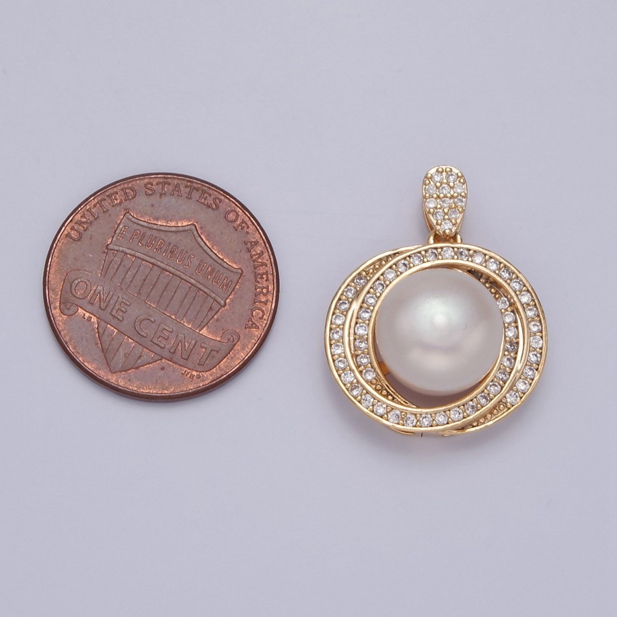 Minimalist Round Pave Genuine Shell Pearl Pendant Minimalist Bridal Wedding Jewelry I-037 - DLUXCA