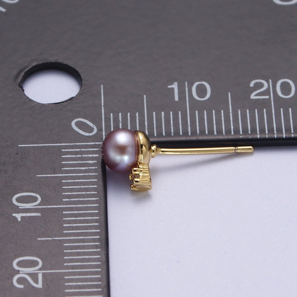 Minimalist Round Purple Shell Pearl Cubic Zirconia Gold Stud Earrings, Gift For Her | Y-040 - DLUXCA