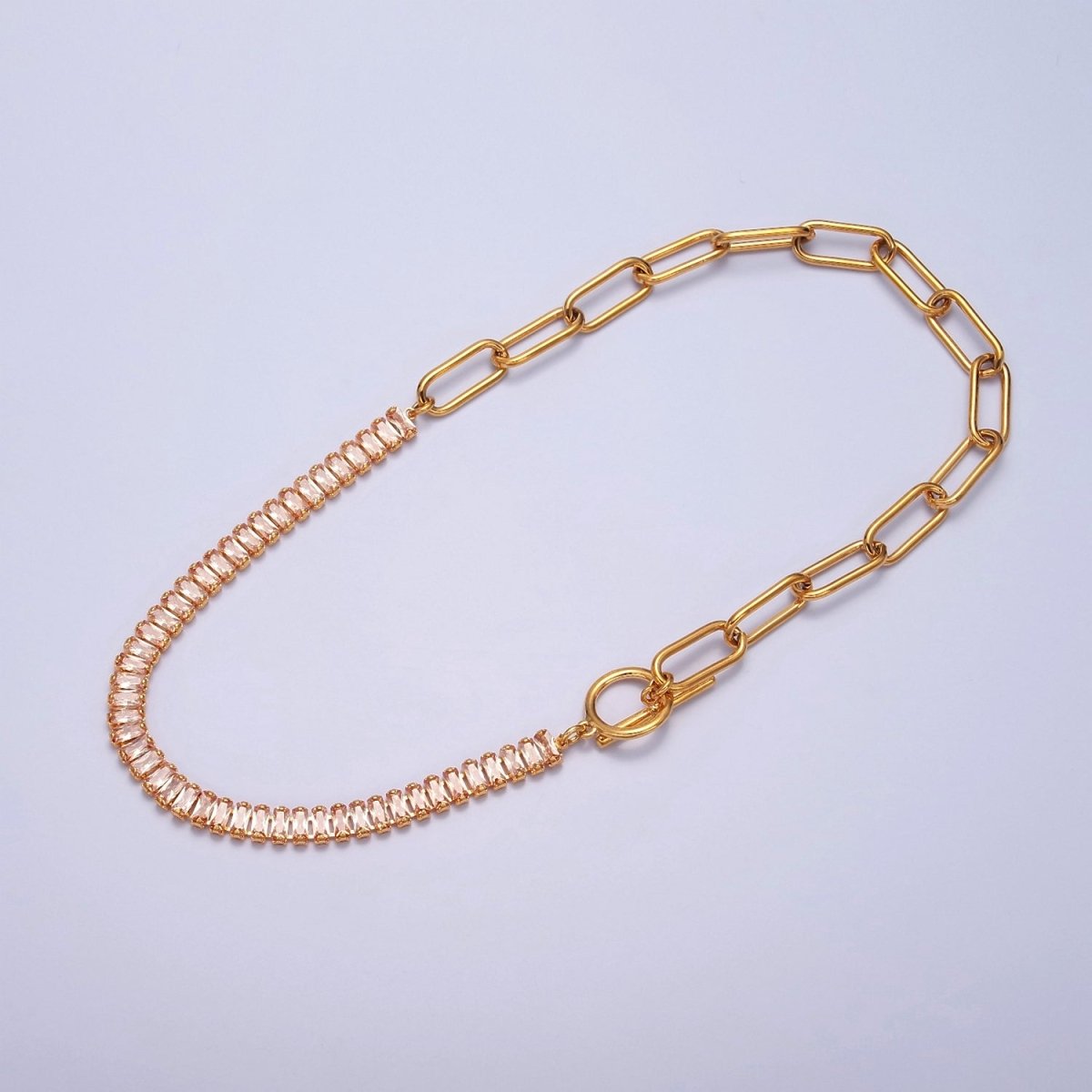 Minimalist Tennis Baguette Necklace 24k gold Filled CZ paperclip chain necklace, large link tennis chain | WA-947 WA-948 Clearance Pricing - DLUXCA