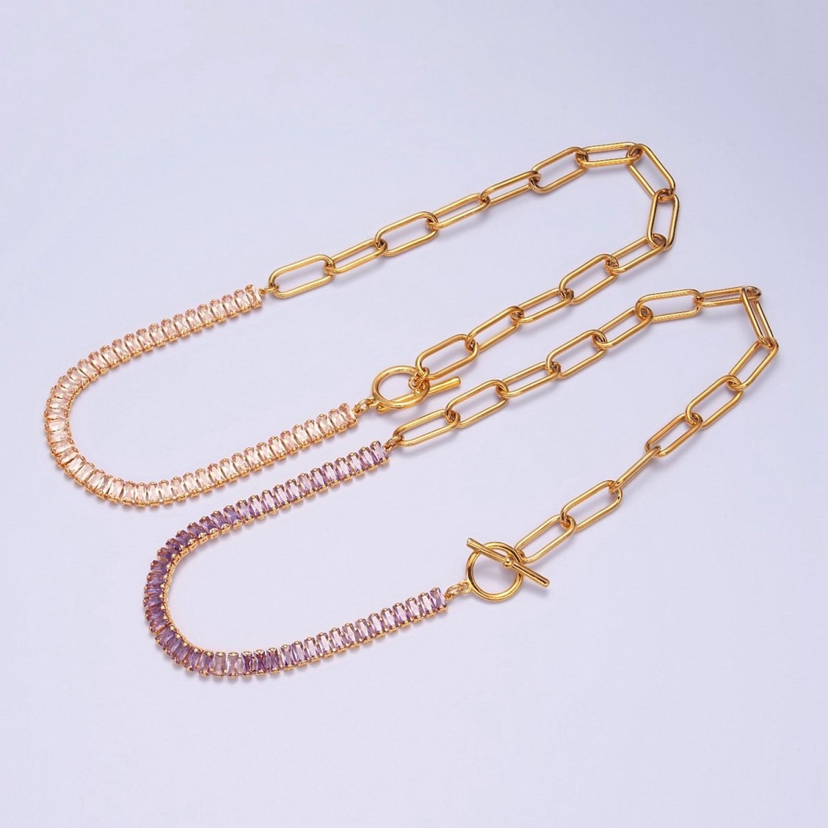 Minimalist Tennis Baguette Necklace 24k gold Filled CZ paperclip chain necklace, large link tennis chain | WA-947 WA-948 Clearance Pricing - DLUXCA
