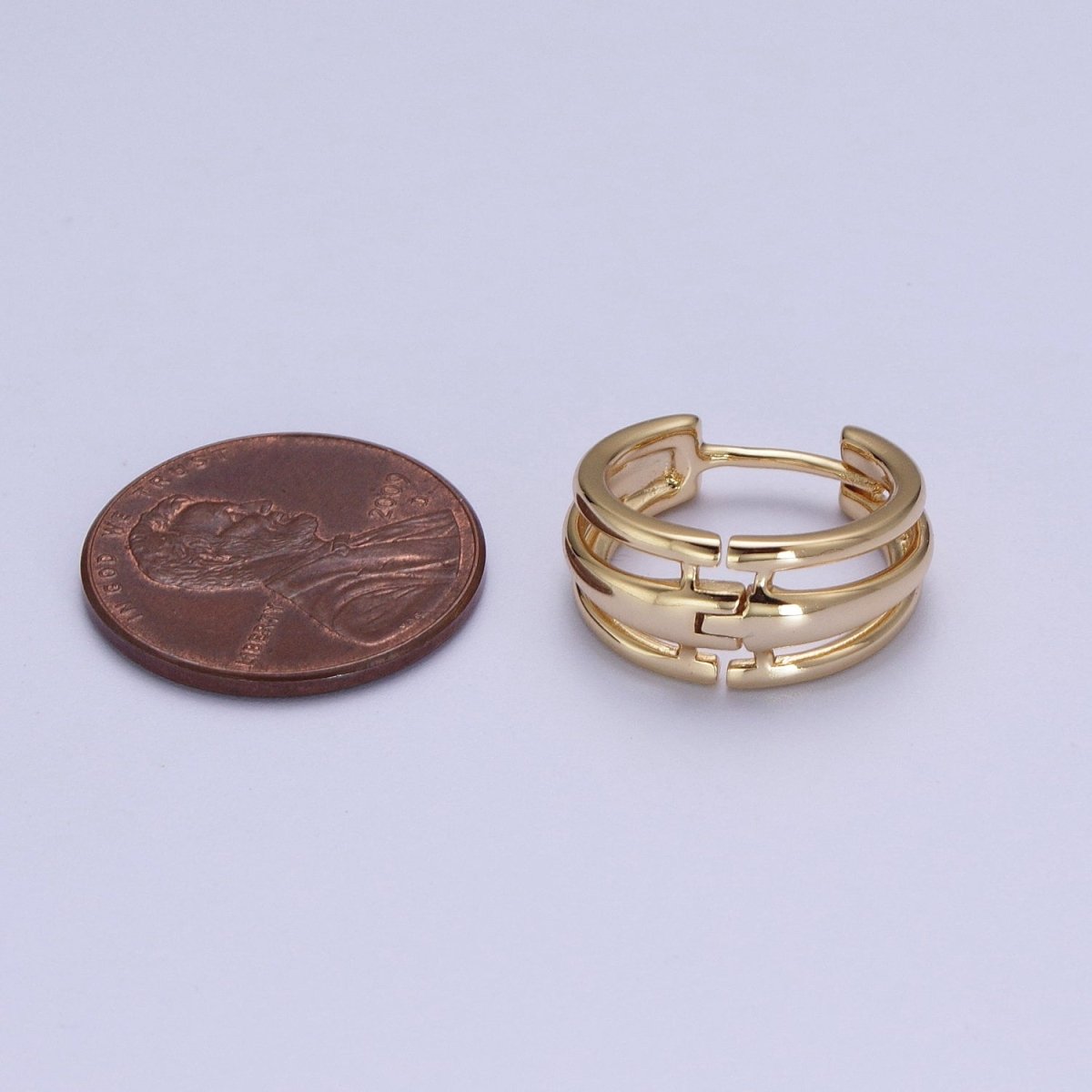 Minimalist Triple Bar Gold Huggie Hoop Geometric Earrings | Y-009 - DLUXCA