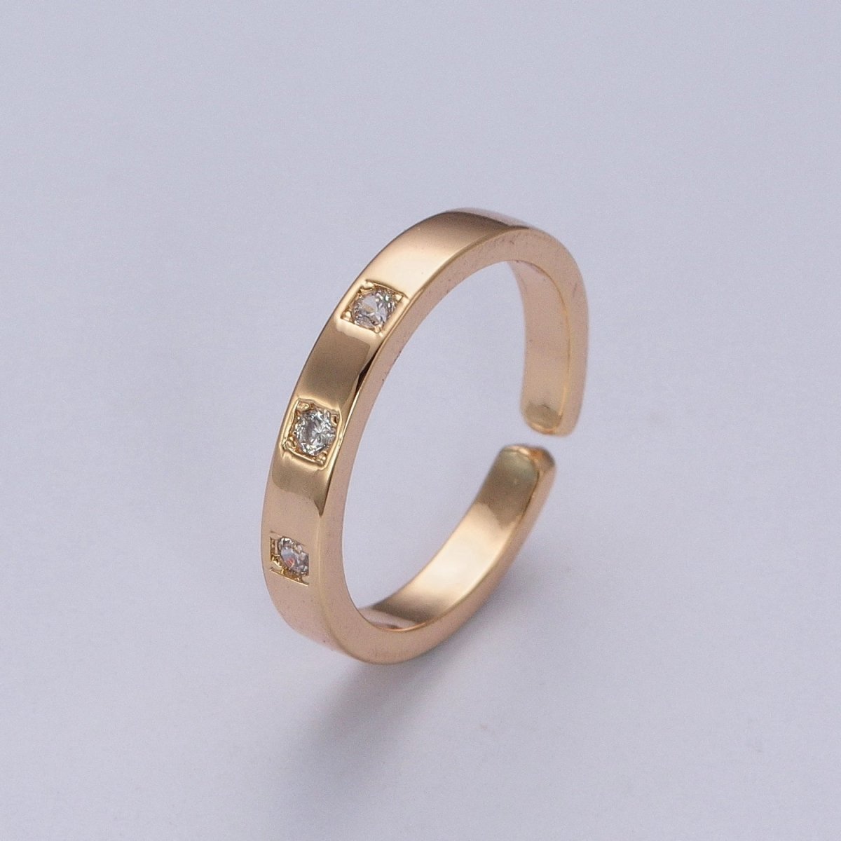 Minimalist Triple Three Clear Cubic Zirconia Adjustable Gold Ring R-221 - DLUXCA
