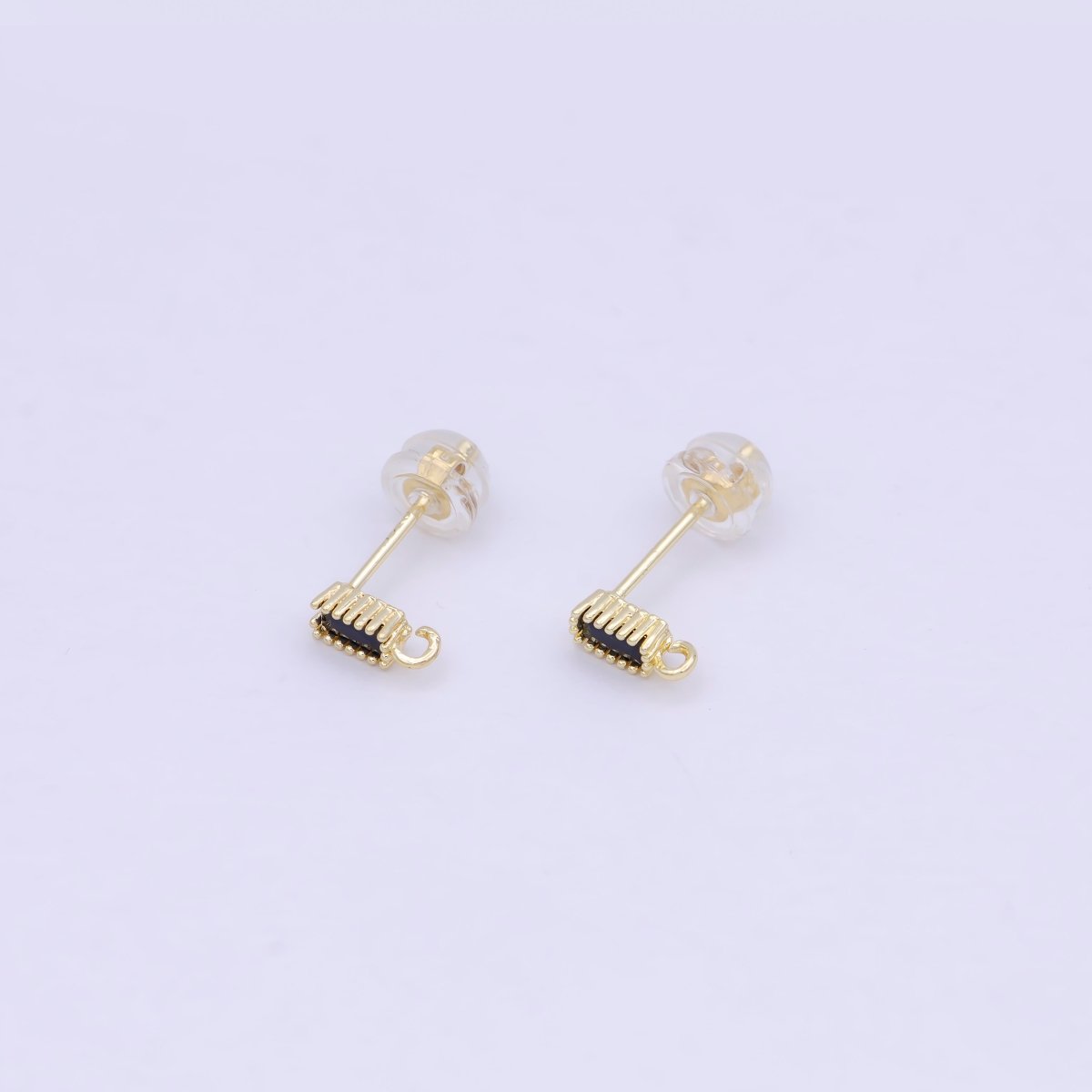 Minimalistic Black CZ Stud Chain Link Earrings, Small Stud Earrings, black Cz Earrings, Dainty Open Link Stud K-053 - DLUXCA